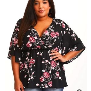 TORRID Lily - Floral Faux Wrap Georgette Babydoll